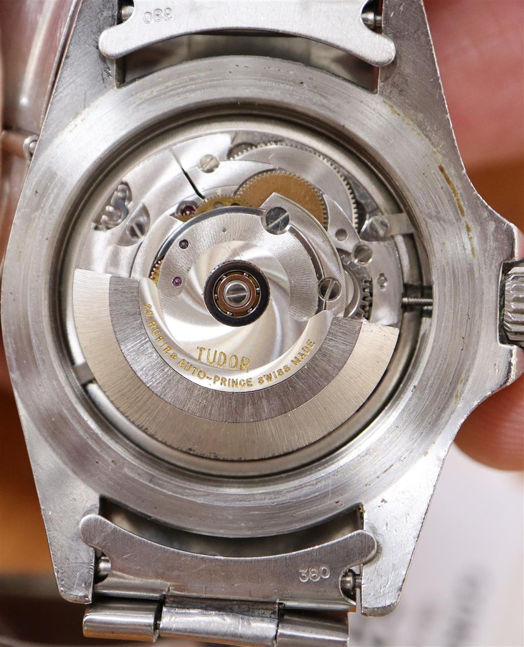 A gentlemans early 1980s stainless steel Rolex Tudor Prince Oysterdate Snowflake Submariner automatic bracelet wrist watch,